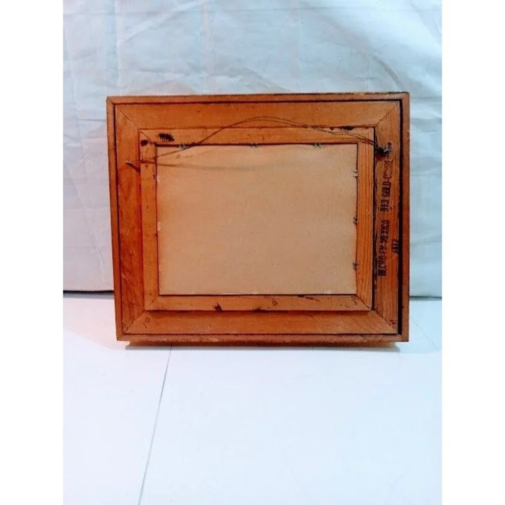 Print Hecho En Mexico Vintage Golden tone Wooden Picture Frame with signed Print
